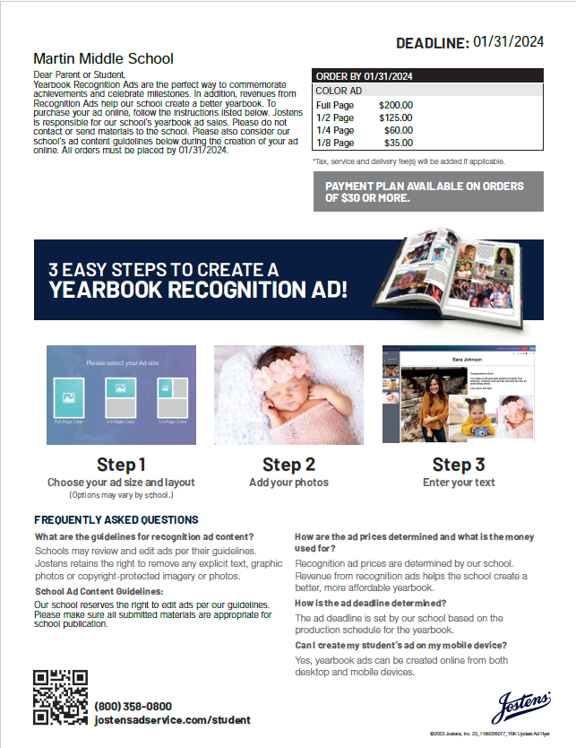 Information about buying a Yearbook Recognition advertisement